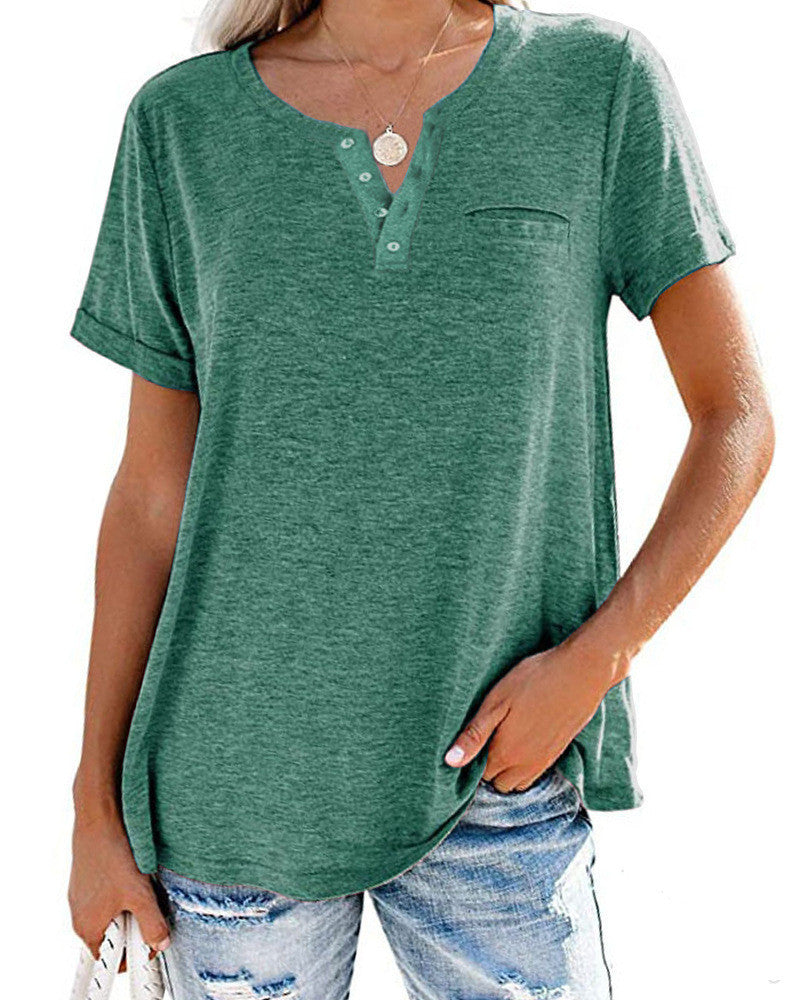 V-Neck Short Sleeve Loose T-Shirt