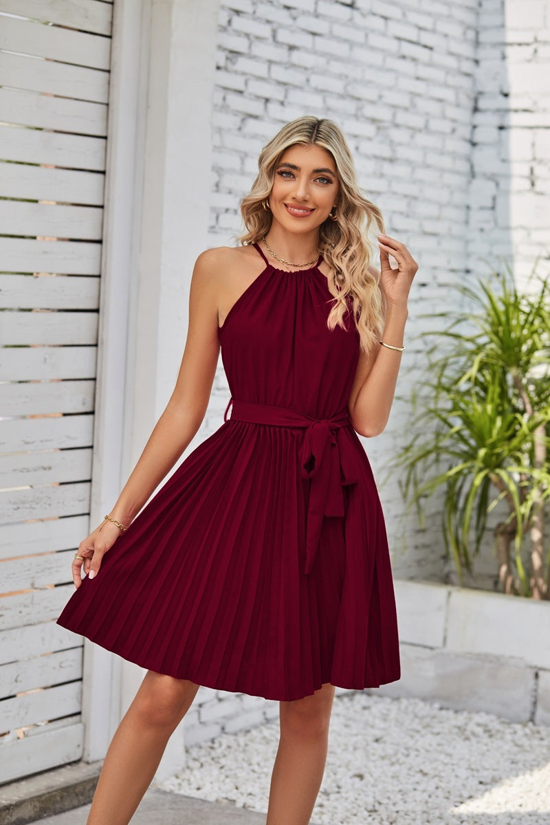 Halter Strapless Pleated Skirt