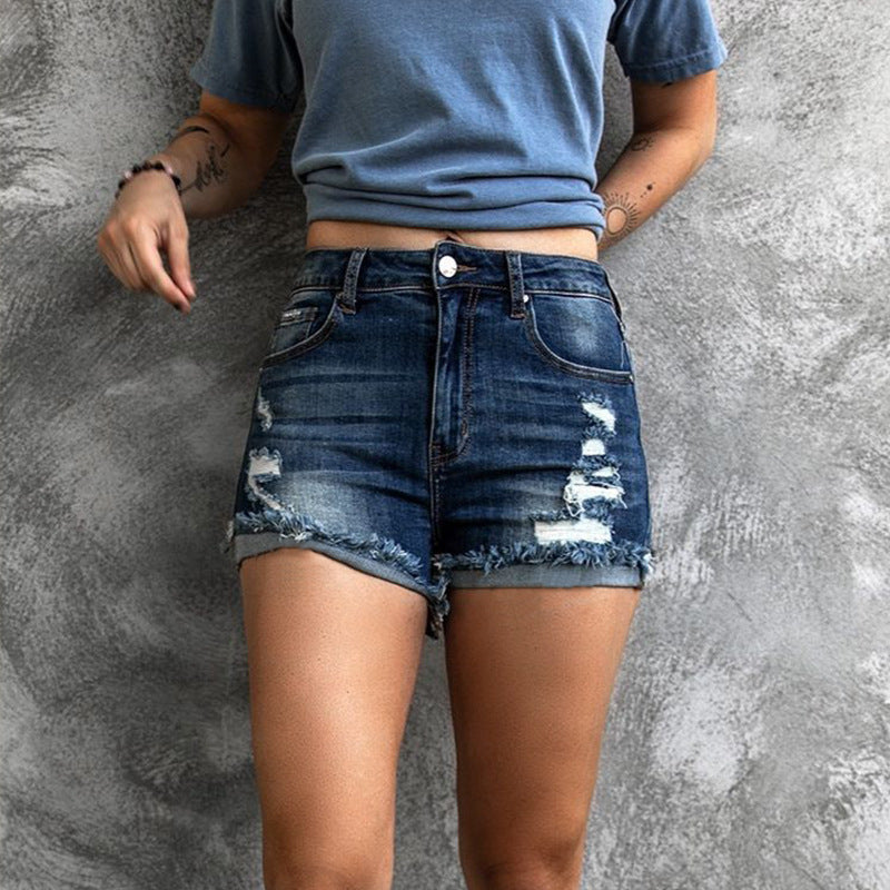 Ripped Stretch Jeans Shorts